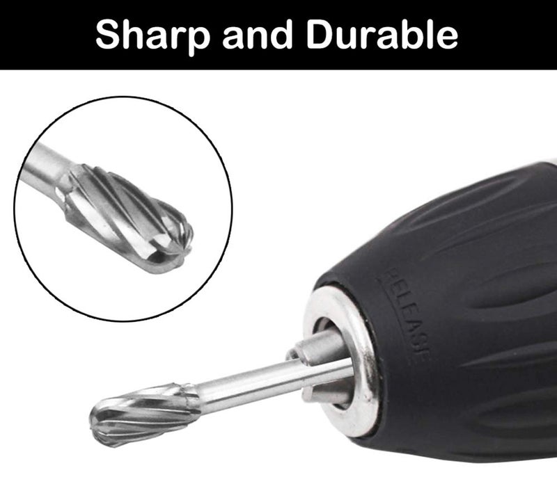 NORTOOLS 5 PCS Glaziers' diamonds 1/4" Shank Carbide Burrs Hand Tools for Aluminum Metal Carving Polishing Engraving Drilling in Plastic Box - Image 3